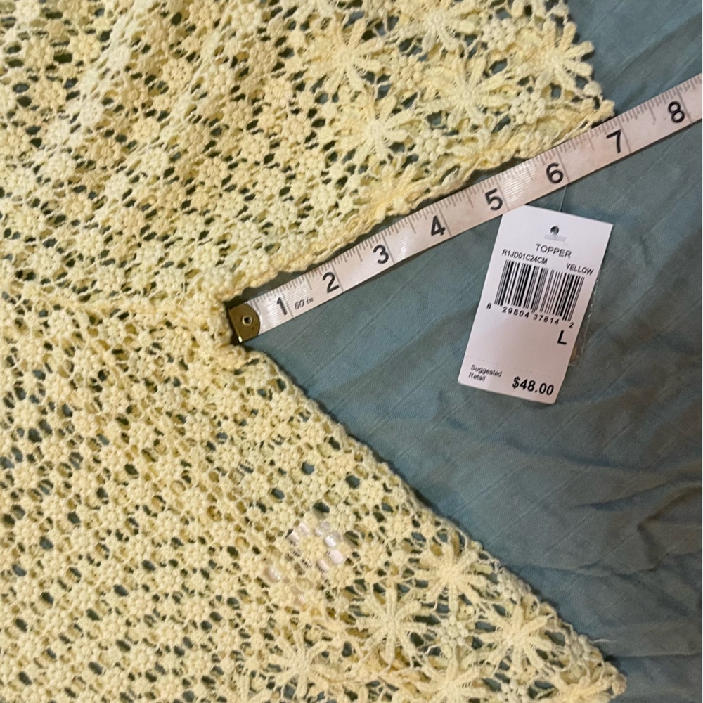 CHRISMcLaughlin Crochet Floral Butter Yellow Cardigan Lace Cropped Boho - Picture 13 of 16